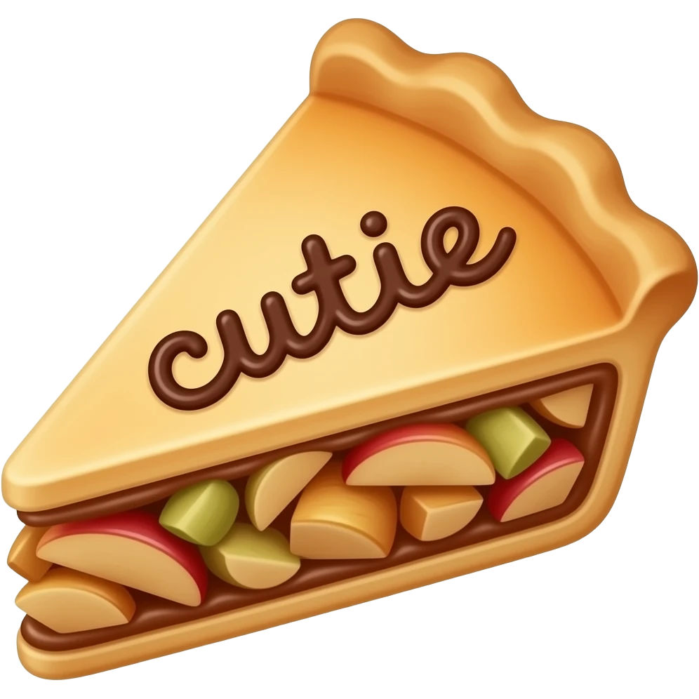 apple pie that says cutie on it emoji