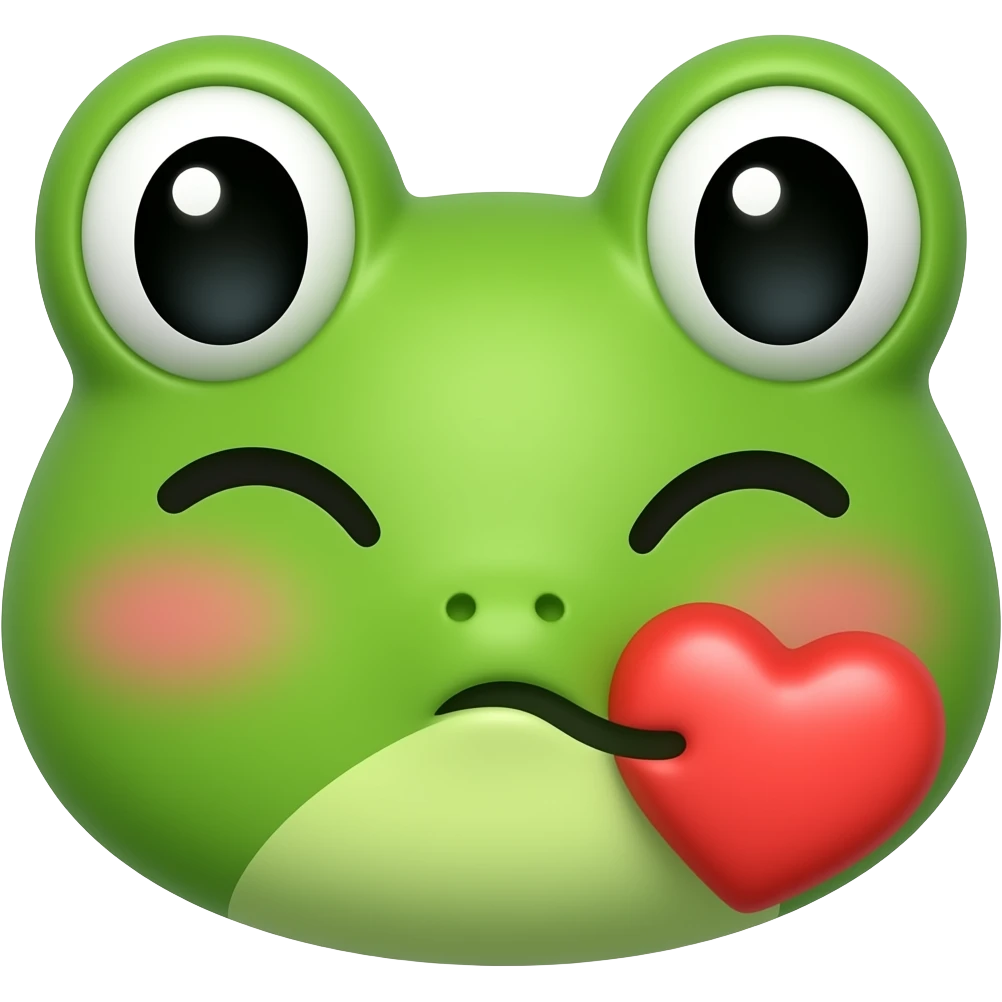 kawaii frog winking and blowing a kiss emoji