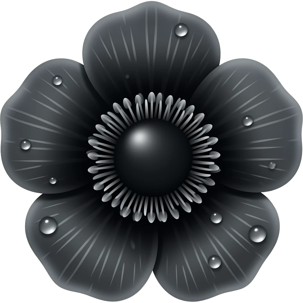 black flower, with a black moon in the bloom emoji