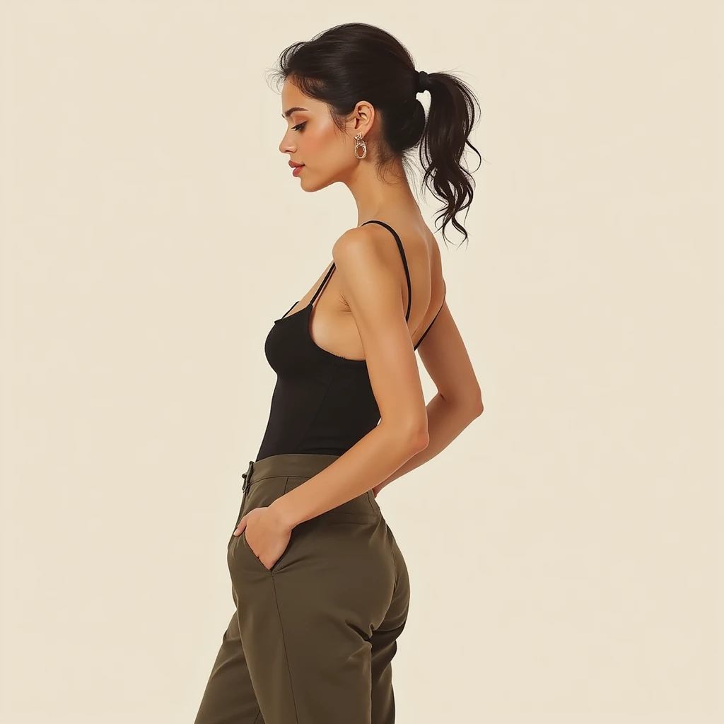 realistic illustration of a young woman with a feminine silhouette, photorealistic style, neutral background emoji