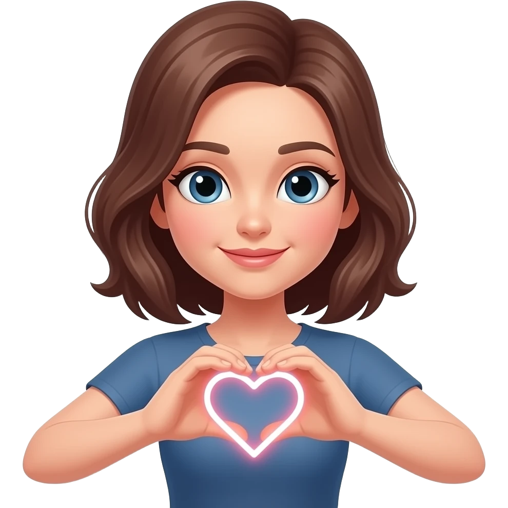 faça com que a personagem feminina faça um coração. que seja em gif e que ao formar o coração, faça um contorno com um efeito de brilho no final. emoji