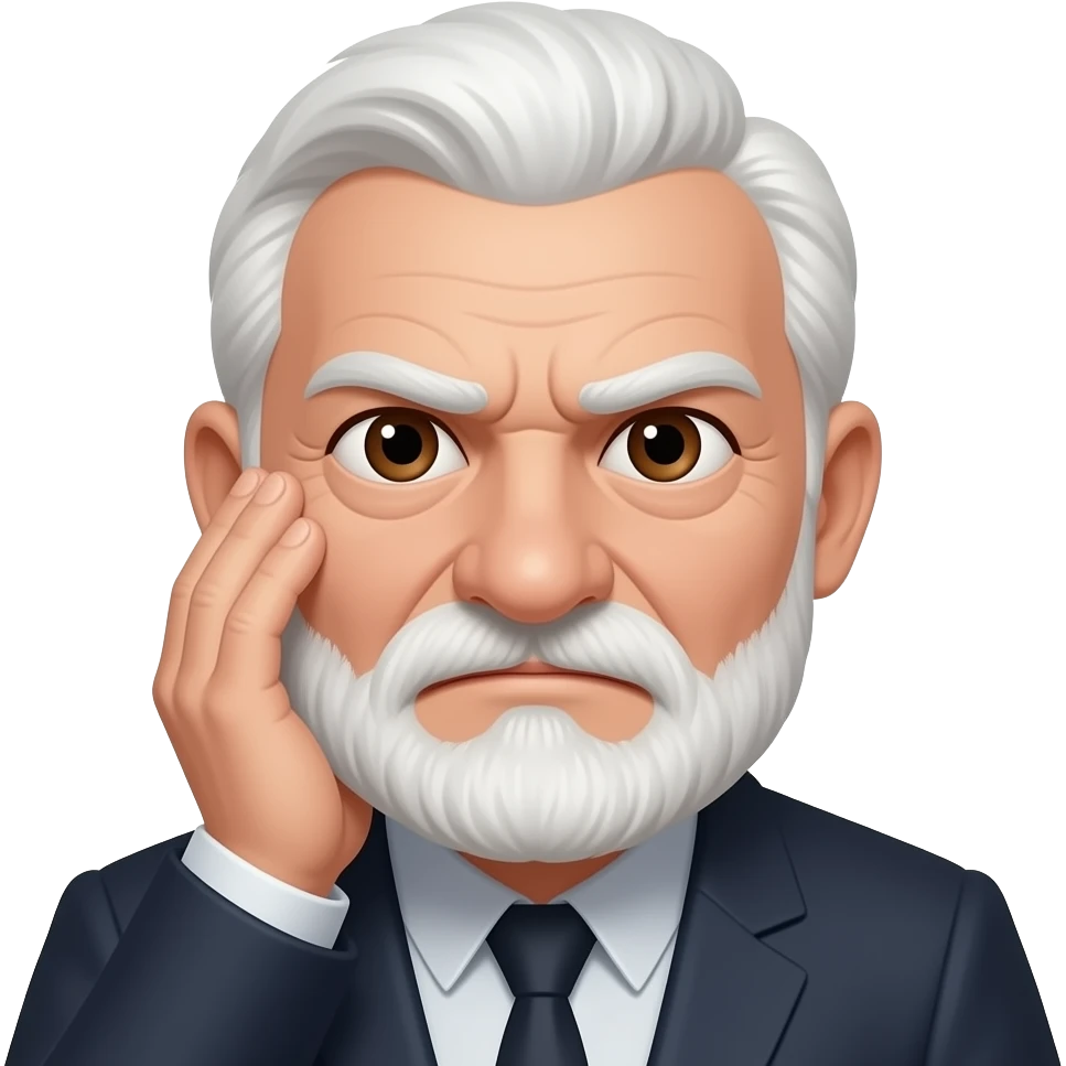 Long nose Side parting  Grumpy Brown eyes Very Old man white face short beard face palm emoji
