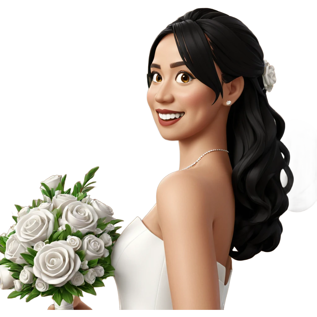 bride with bouquet and smile emoji