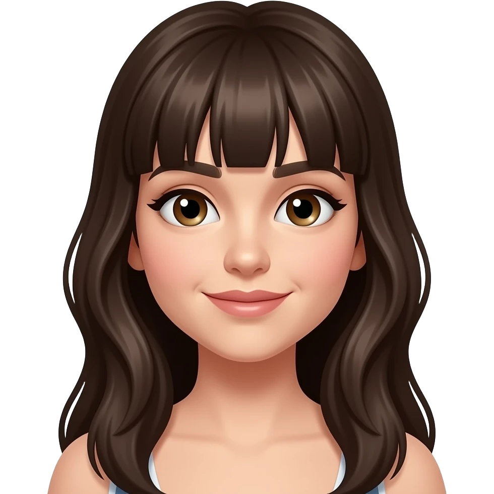 brunette white woman with bangs and long hair emoji