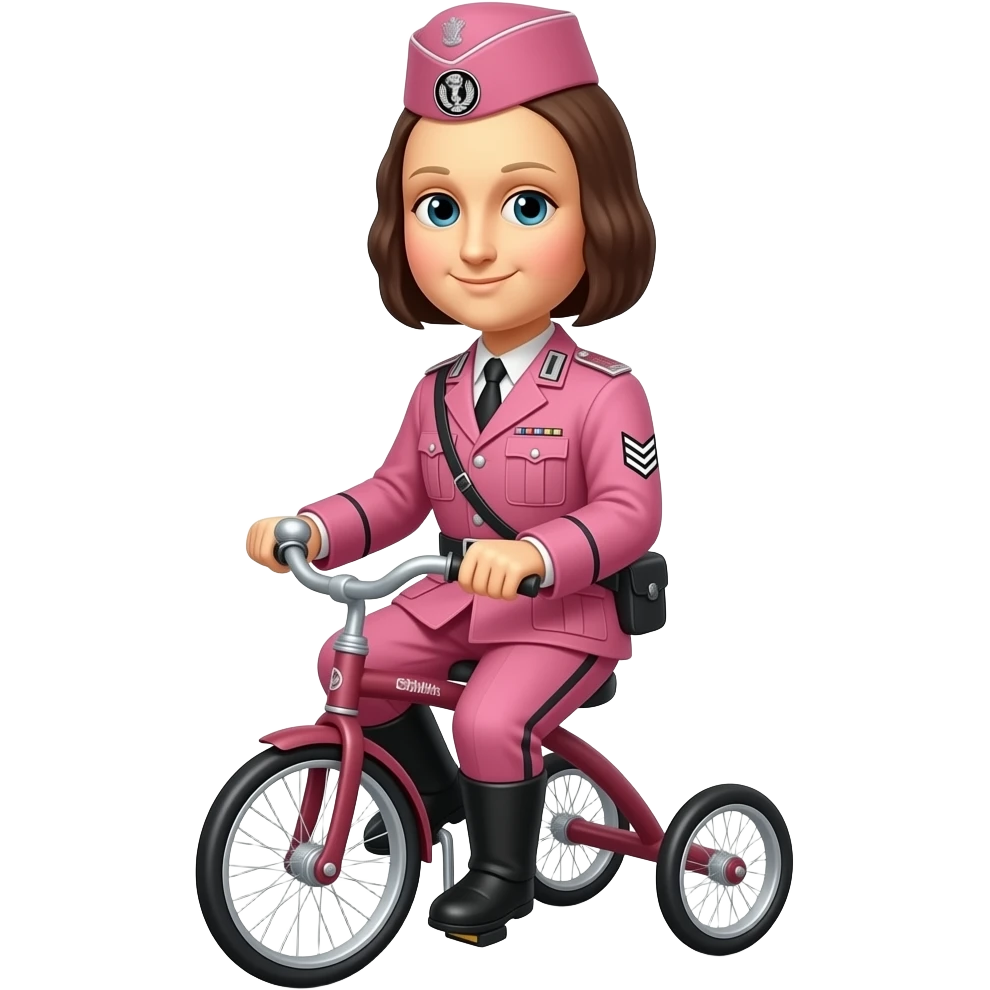 Mona Lisa in a pink german uniform from world war 2 rides a tricycle emoji