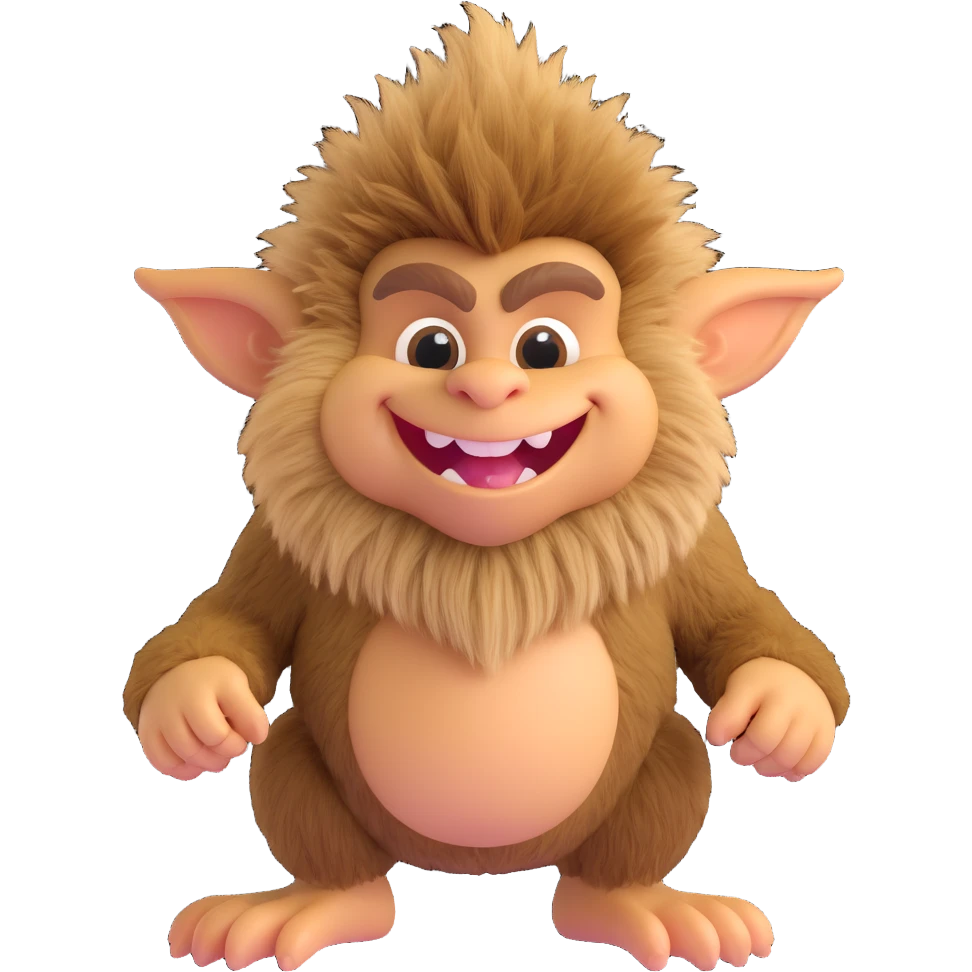 tan furry troll, 3d style, detailed fur, playful expression emoji