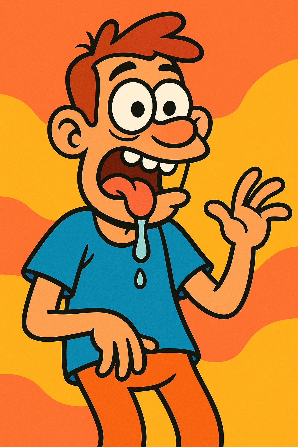 a drooling dumb person, expressive, cartoon style emoji