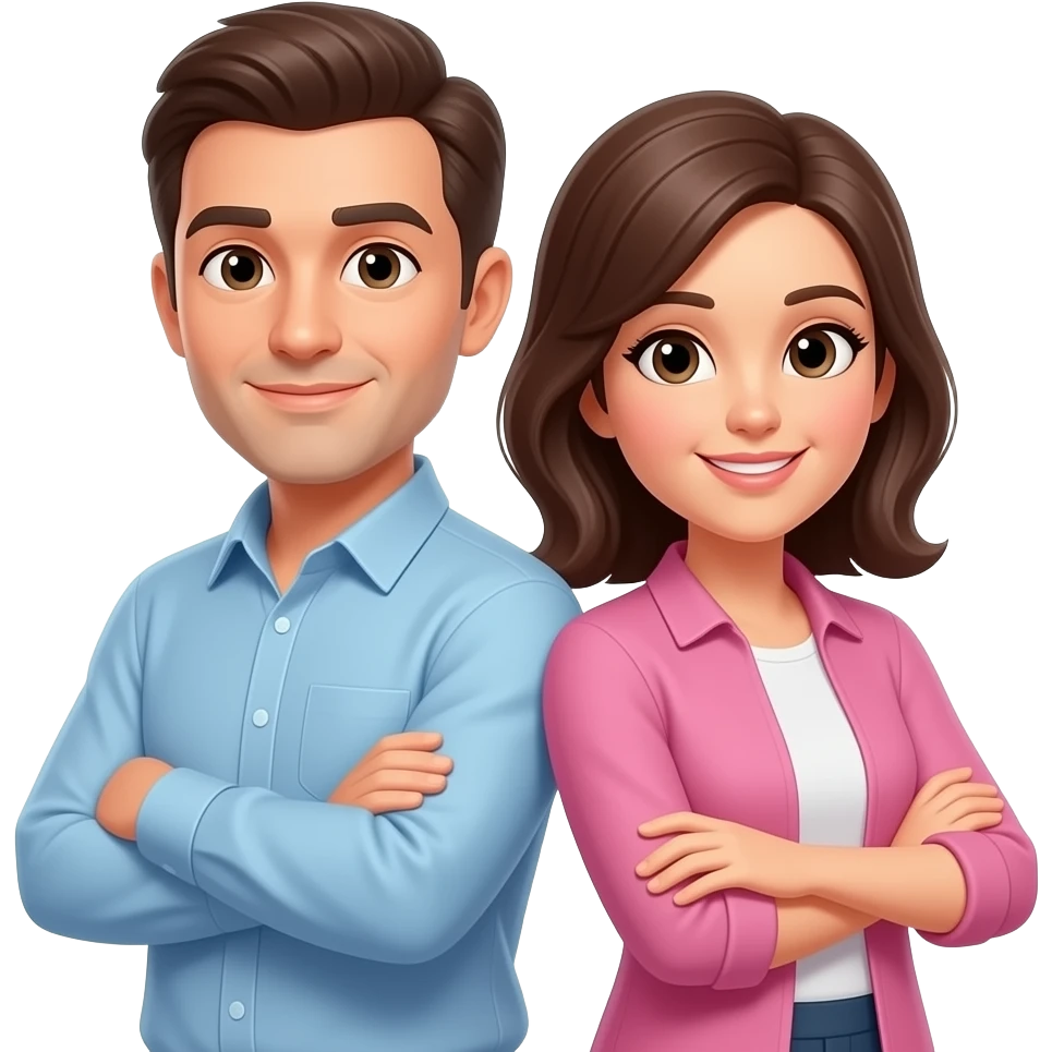 a man and a women with their backs togrther arms folded hosting emoji