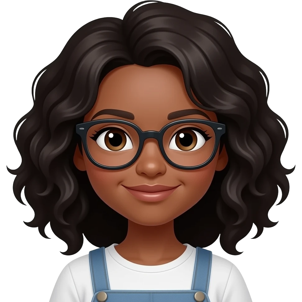 brown girl with big beautiful black hair and glasses emoji
