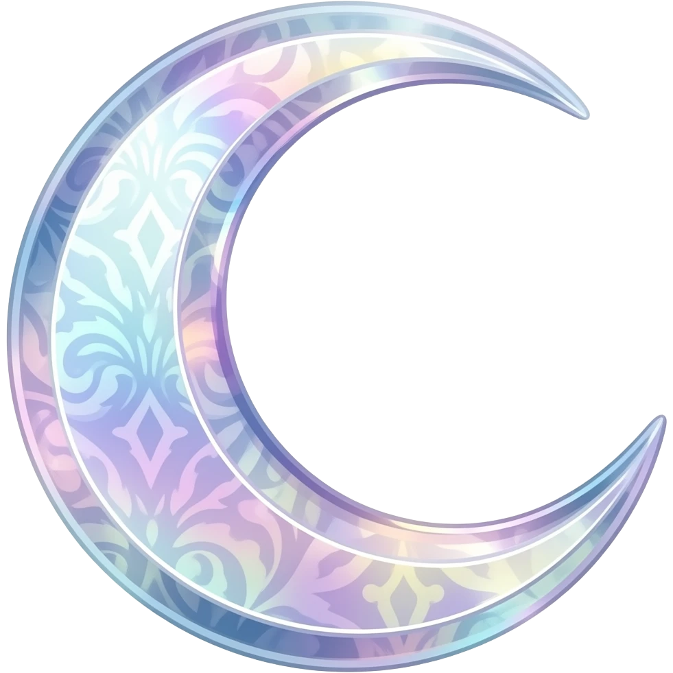 glossy Pastel iridescent crystal crescent damask moon emoji