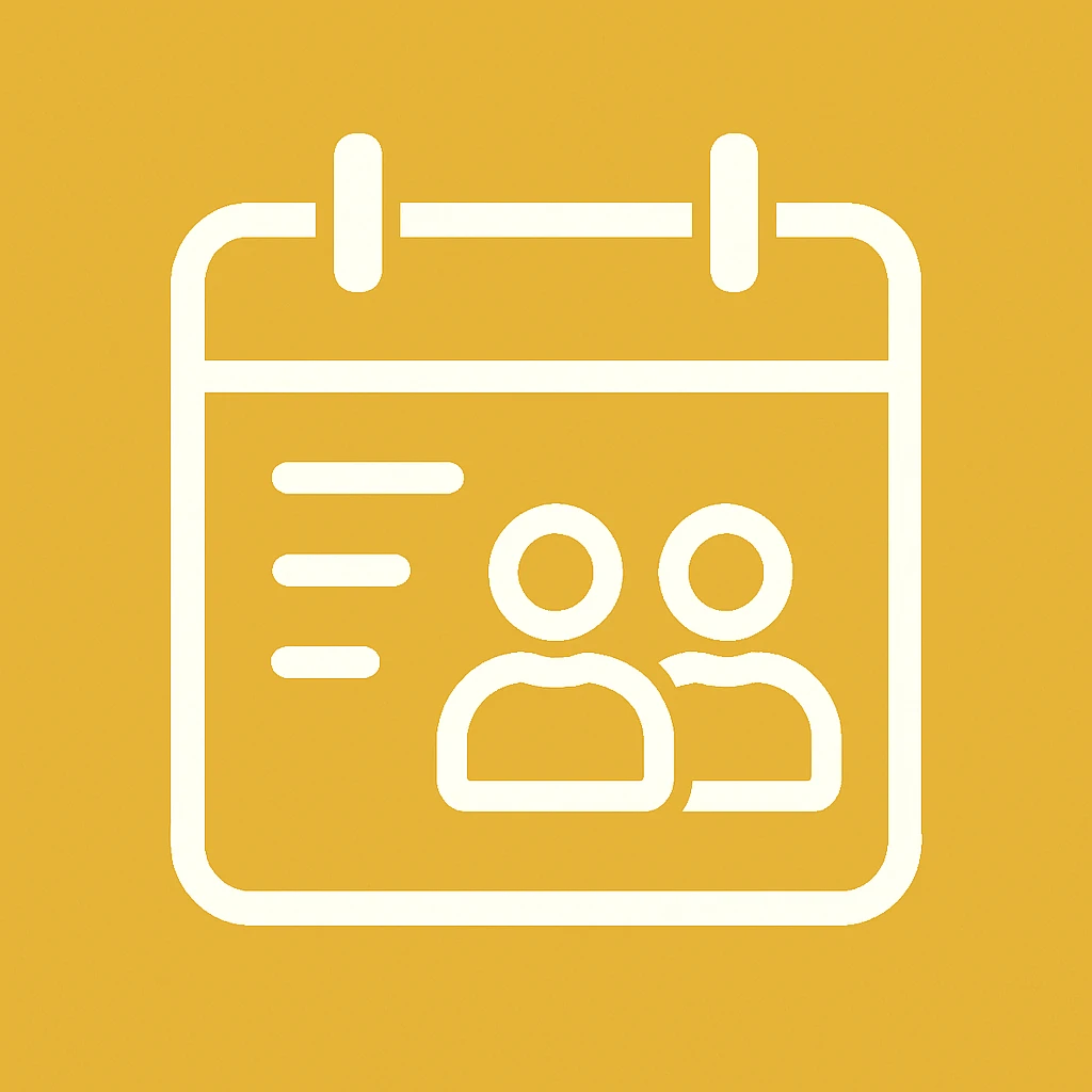 An icon with yellow background, white inner lines, meaning meeting, calendar emoji