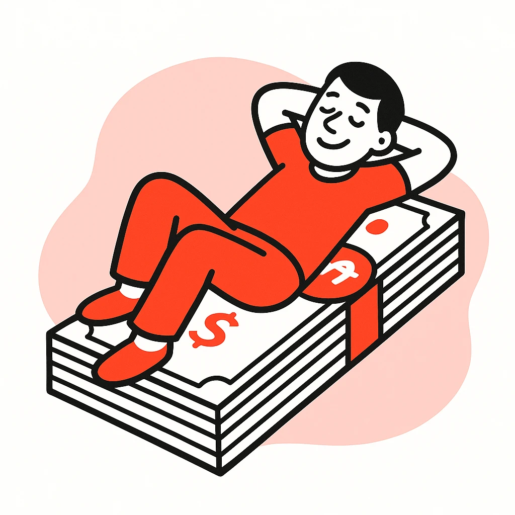 happy person napping on mattress of money emoji