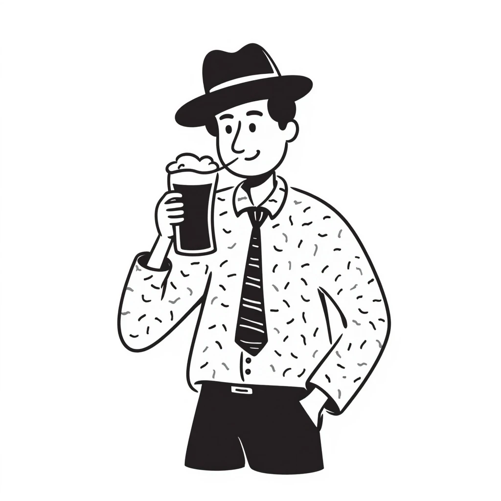 guy with a hat drinking beer, hand drawn doodle style emoji
