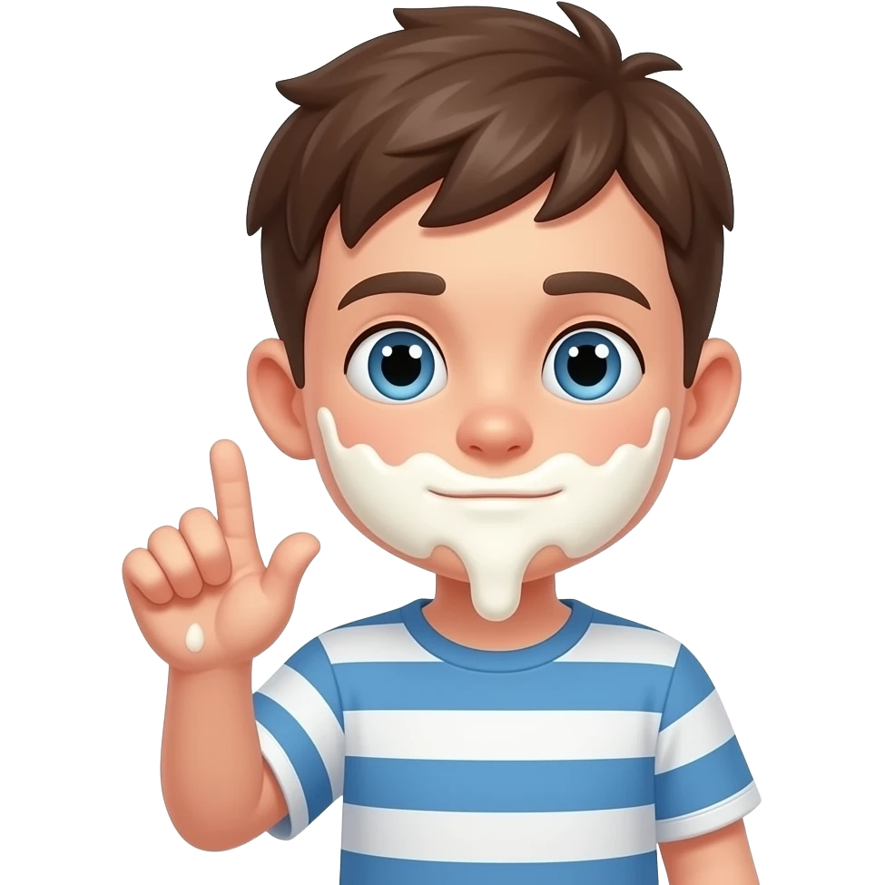 Garçon avec du lait partout sur la bouche et un  gros penis dans la main emoji
