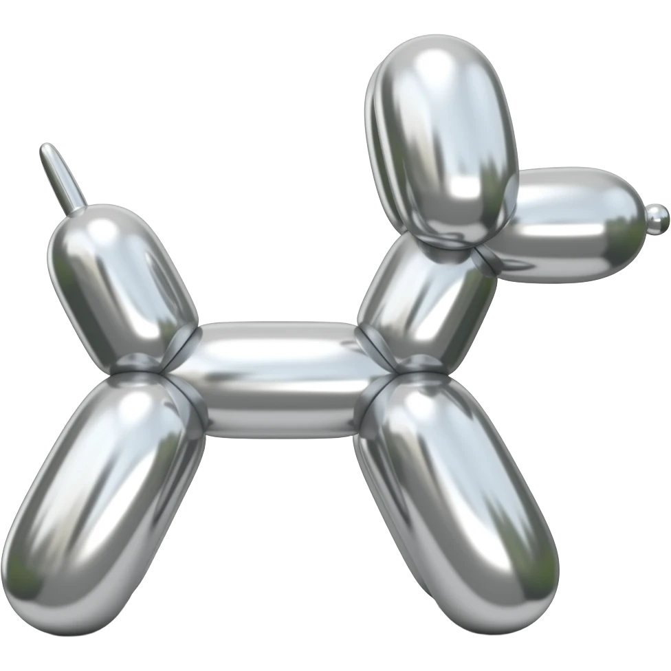 classic balloon dog, chrome silver, basic, no face emoji
