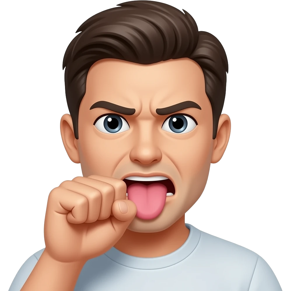 emoji with fist close to mouth tongue inside mouth pushing on face emoji