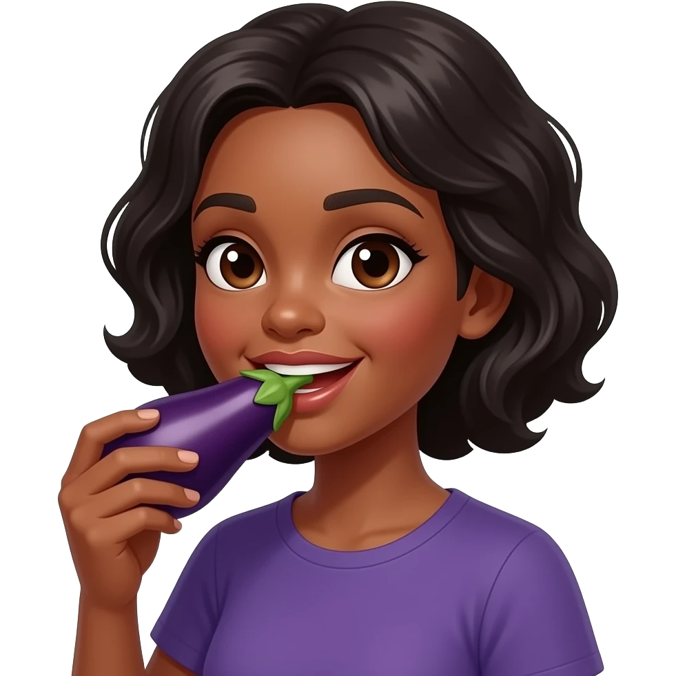 Black eoman eating eggplant emoji