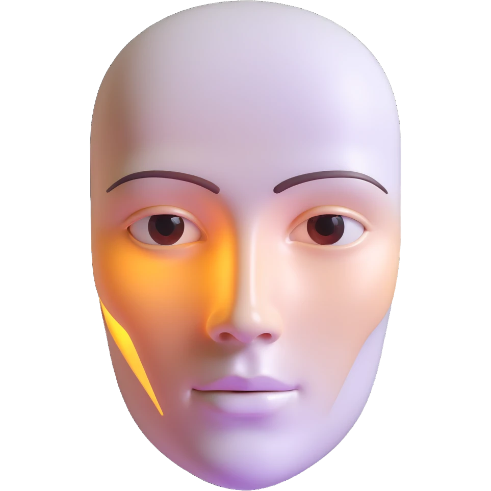 Minimalist futuristic AI avatar — clean glowing outline of a humanoid face, half-abstract with light reflections. emoji