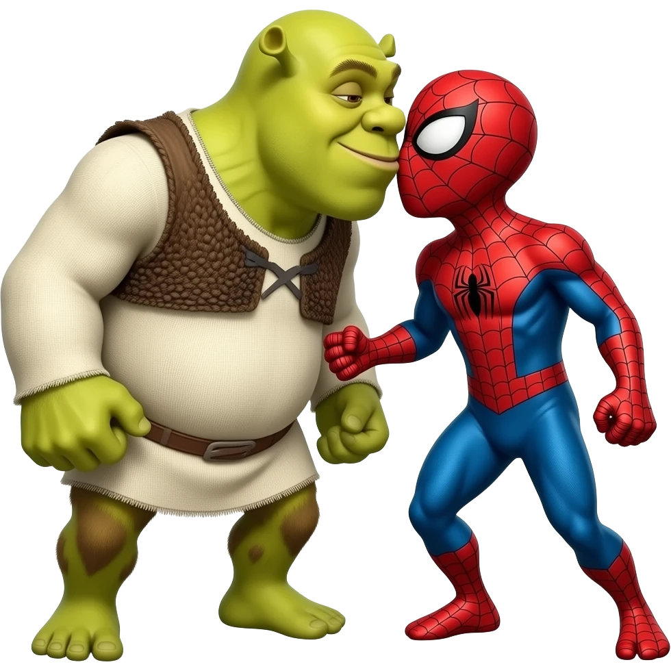create an emoji of shrek kissing spiderman emoji