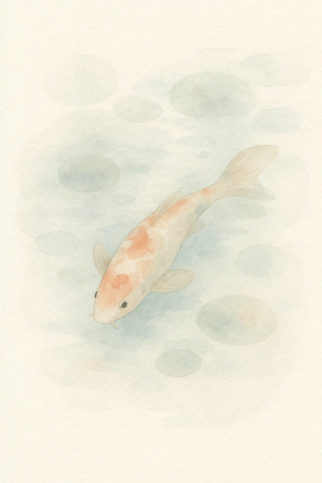 serene watercolor painting of a koi fish swimming in a pond, dreamy and ethereal emoji