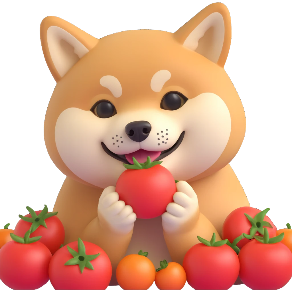 shiba inu eating tomatoes emoji