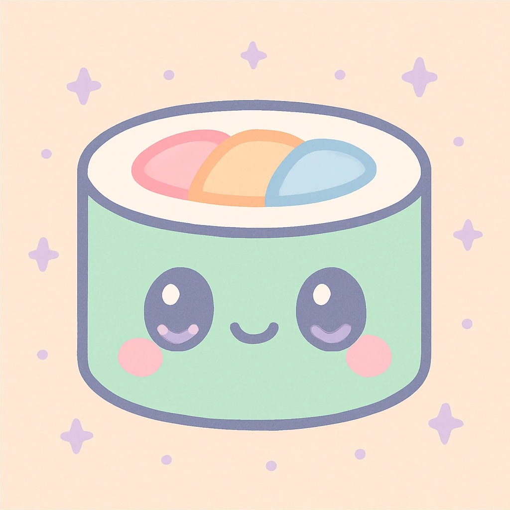kawaii smiling sushi roll with big eyes, cute cartoon style emoji