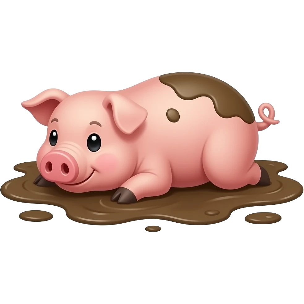 The cartoon pig lays in the mud emoji