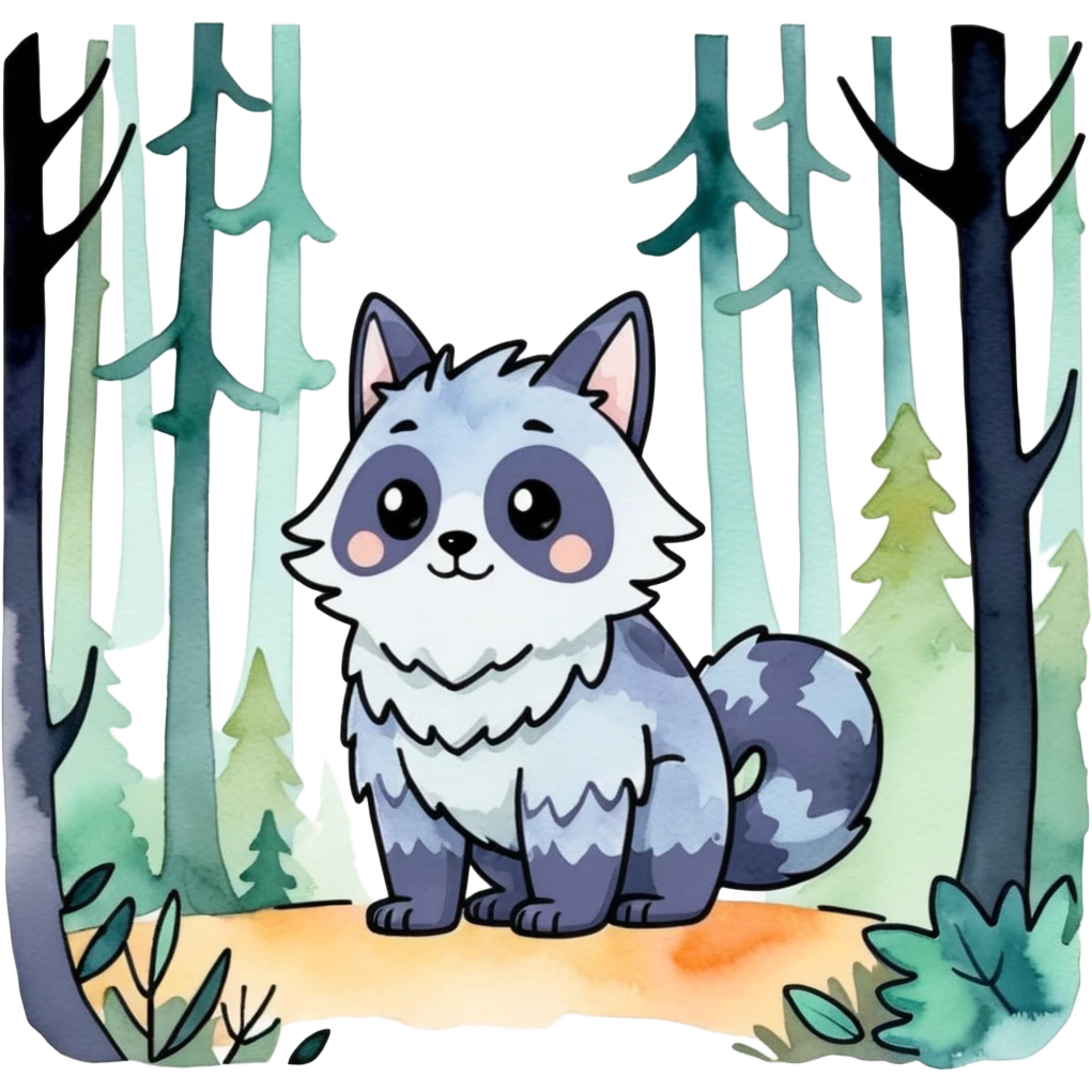 watercolor furry creature in a misty forest emoji