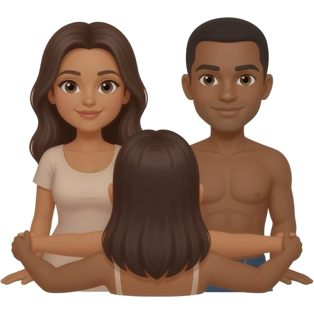 Brown tone emoji brown naked woman back of head between brown skin naked males lap emoji