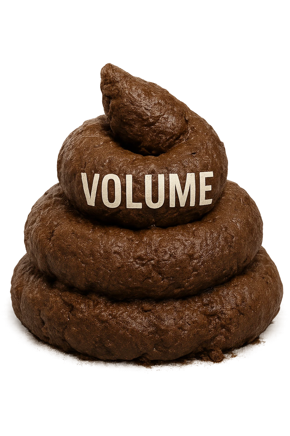 montagnetta di feci di animale con la parola "volume" stampata sopra, IPERREALISTICA 4K emoji