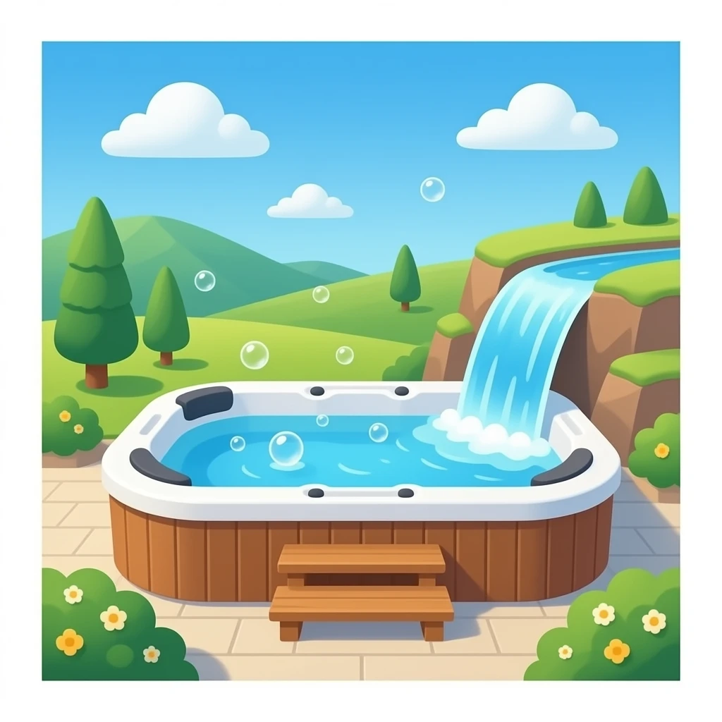 Jacuzzi with waterfall and bubbles emoji