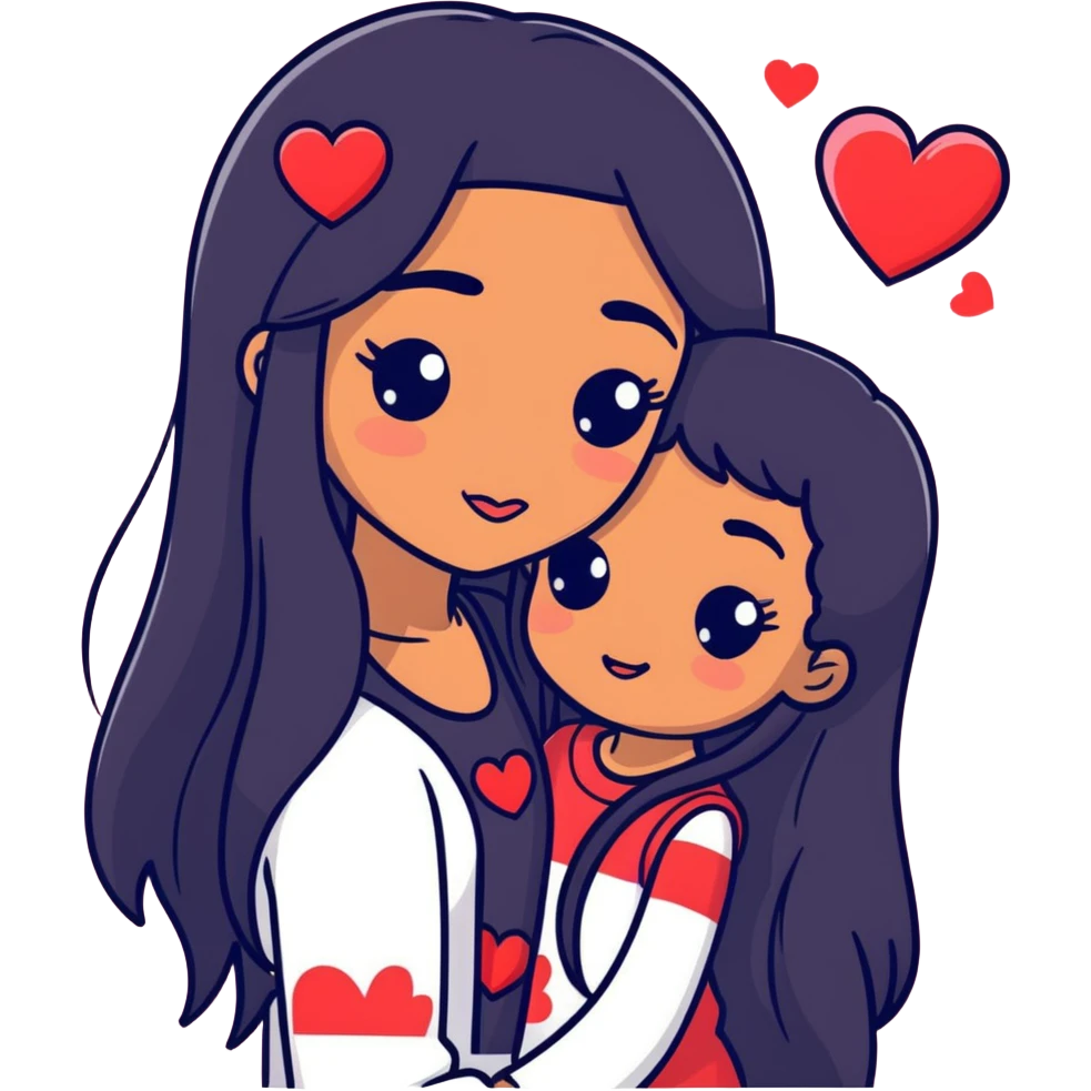 mixed girl with long 3b hair cute lovey dovey girly with hearts cute in love kissy face  emoji