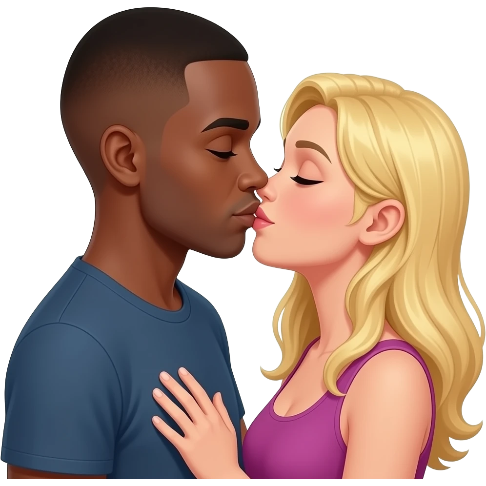 Black man with shaved head making lobe to blonde woman emoji