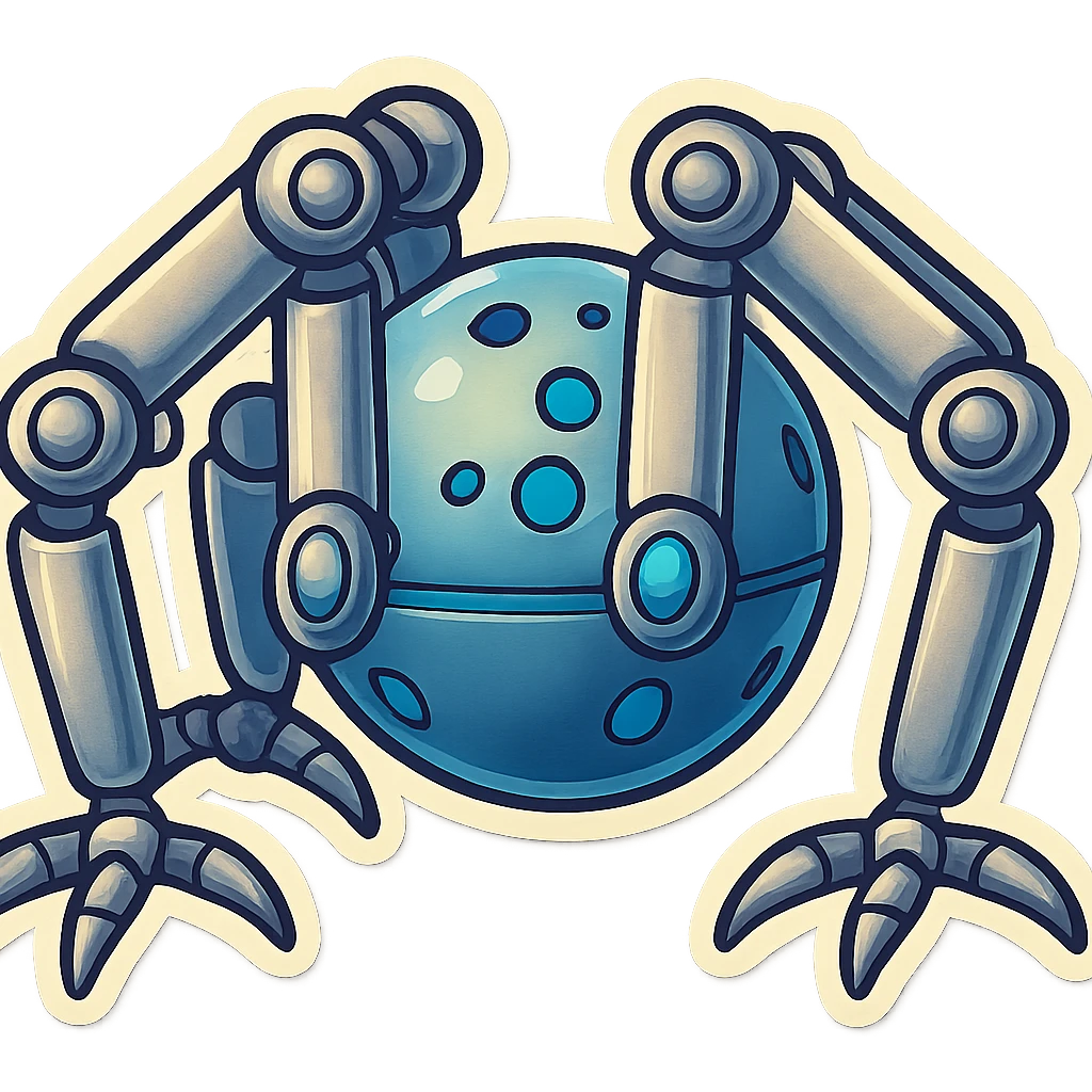 symmetrical 4 legged robot. center sphere with 4 evenly spaced legs. 1 leg extends from each side at sphere's equator emoji