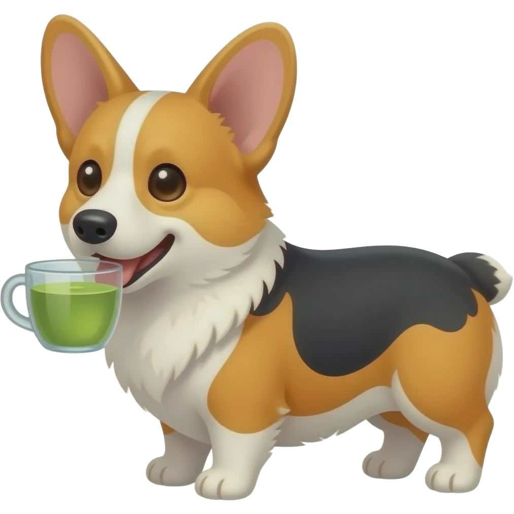 tricolor corgi drinking green tea emoji