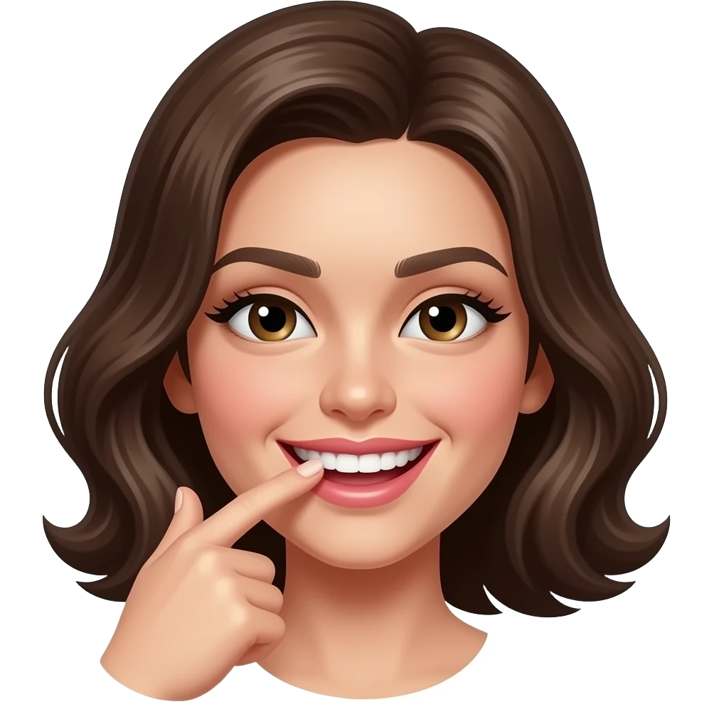 Una carita coqueta y sonriente con el dedo puesto pobre lo dientes de forma seductora emoji