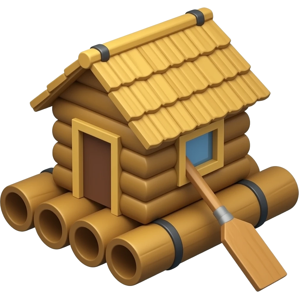 Raft House without roof boat emoji 3d png emoji