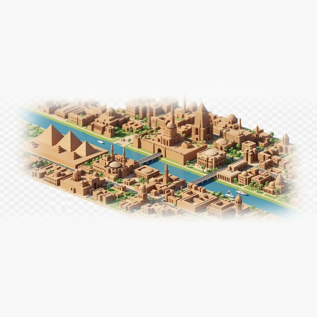 Isometric minimalistic illustration of Cairo, subtle 3D miniature effect and Tilt Shift effect, no cartoonish look, transparent background. emoji