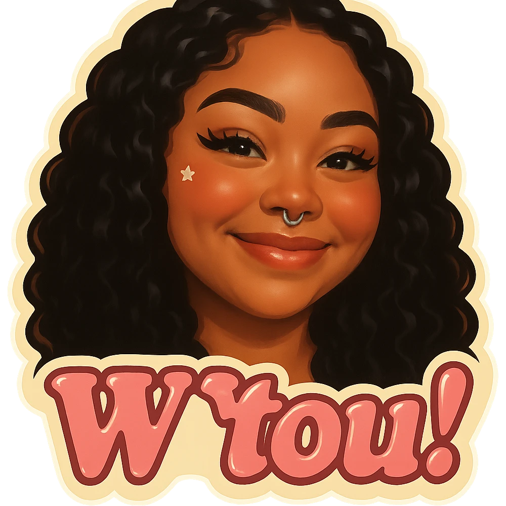 excited smile with mouth closed 
add the words W You! in pink emoji
