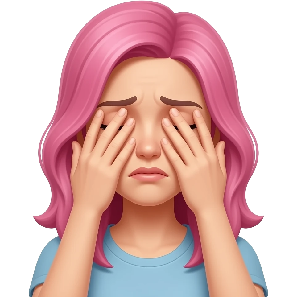 Embarrassed woman with pink hair covering eyes emoji