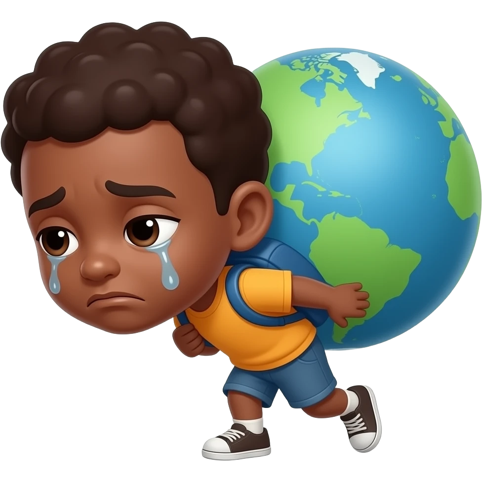 Niño moreno con el qmundo en la espalda con cara de cansado trizte emoji