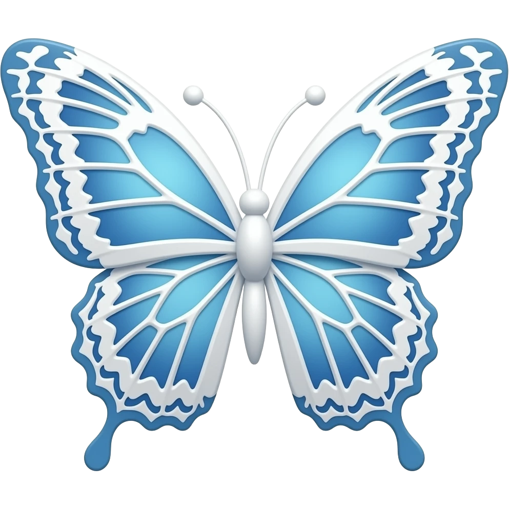 baby 3D emoji gothic butterfly, white blue soft, subtle blue gradient white filigree, subtle gradient blue lace trim,, elegant emoji