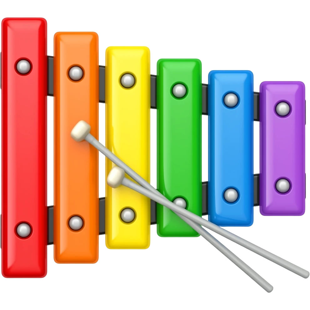 Xylophone red orange yellow green blue and purple with silver mallets emoji