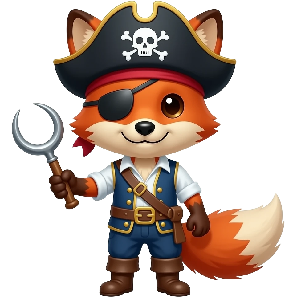 A red fox pirate hat holding a pirate hook emoji