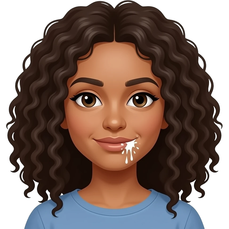 Curly hair Female with white splatter on her mouth emoji