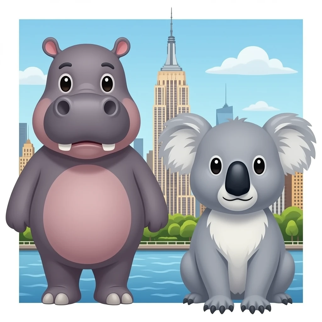 hippo and koala in new york emoji