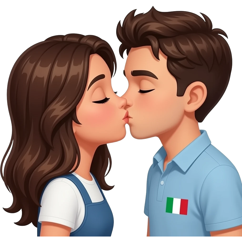 Latina Girl with burnet- brunet hair kiss italian boy emoji