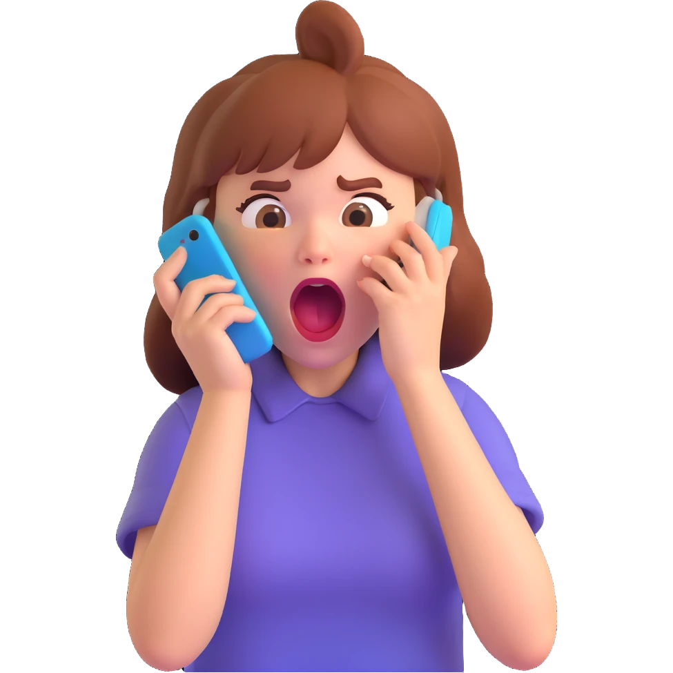 upset girl screaming at her phone, mouth wide open, frustration visible emoji