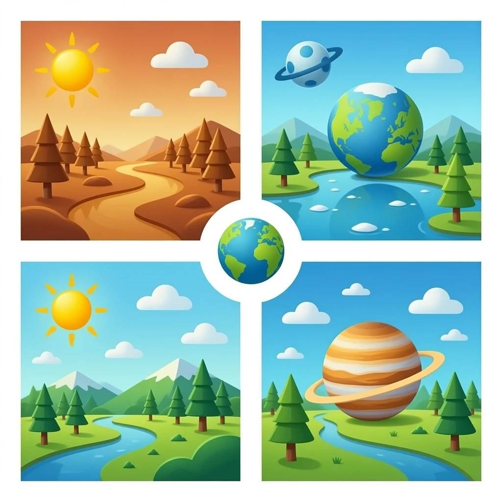 Earth, trees, hot (mercury), Neptune, cold (Neptune), mercury, small (mercury), Jupiter, and big (Jupiter) emoji
