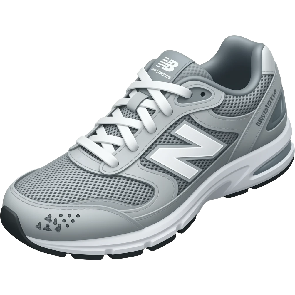 Zapatillas deportivas Tipo running. Color gris claro con detalles blancos. Suela gruesa. Estilo moderno (tipo New Balance). Estilo emoji iphone emoji